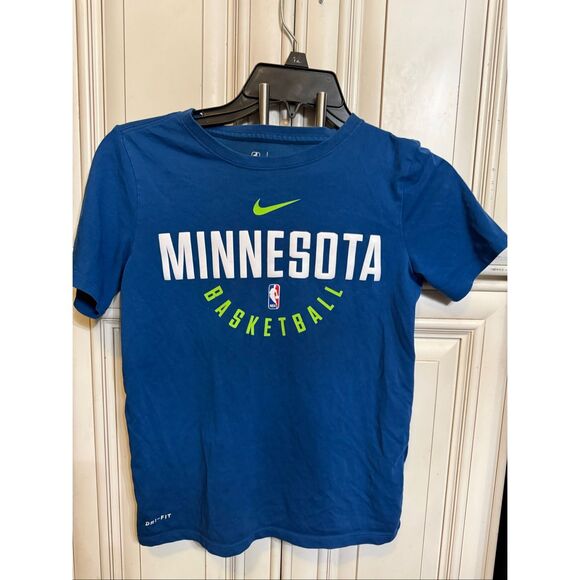 Nike Kids Minnesota Timberwolves Elite Practice Dri-Fit T-Shirt Blue White Small - Picture 3 of 5